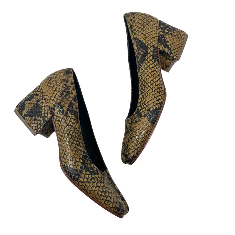 No. 6 Heels Pumps Shoes Snakeskin Leather Square Toe Brown Tan Size US 6‎